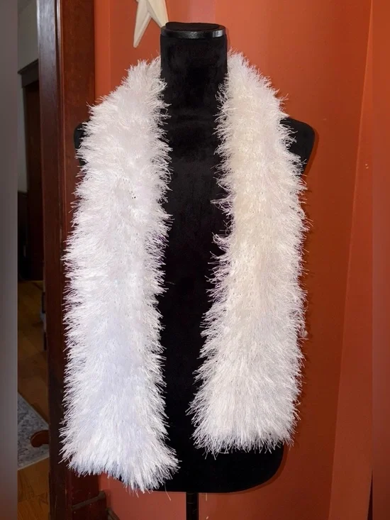 Handmade White Fuzzy Eyelash Scarf