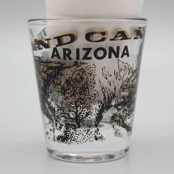 Vintage Grand Canyon Arizona Shot Glass Kaibab Bridge Black and Gold Barware