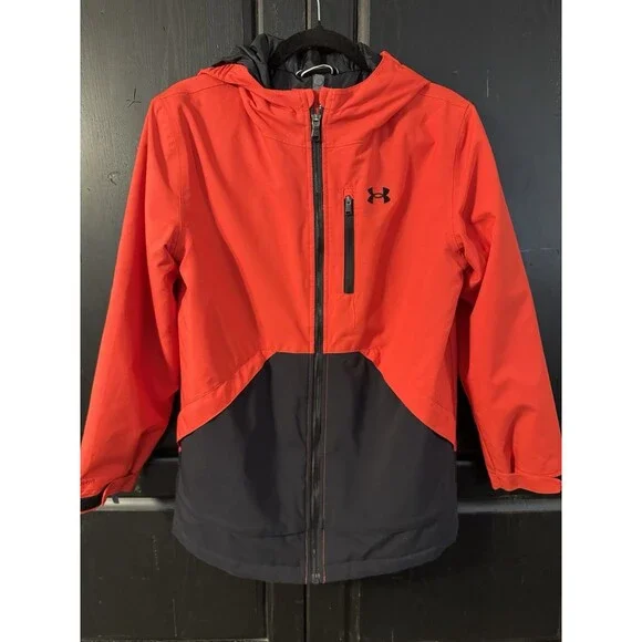 Under Armour ColdGear Boys YLG Loose Hooded Full Zip Jacket Red/Black With Liner