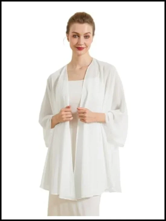 Chiffon Shawl with Armholes Sheer Cardigan Wrap for Wedding Evening Dress