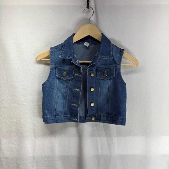 Vintage Blue Denim Vest‎ Youth Sz 10 / 12 Super Cute Girl's