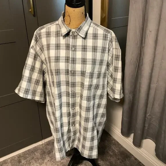 90s vintage saga plaid men’s‎ shirt button up short sleeve size XL 100% cotton