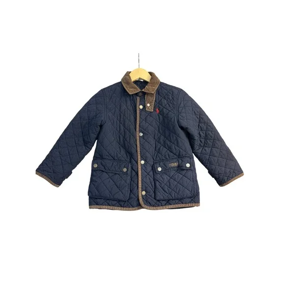 Polo Ralph Lauren Kids Navy Quilted Barn Jacket Corduroy Trim Blue Coat Size 7