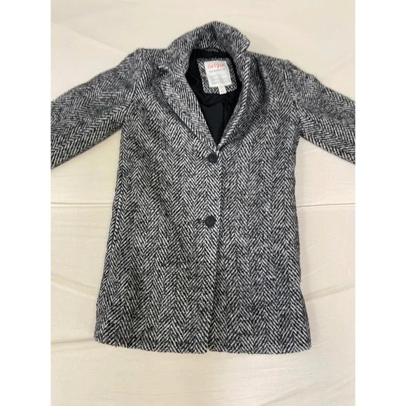 Cat & Jack Kids Small Herringbone Peacoat Black White Chevron Dress Jacket Coat