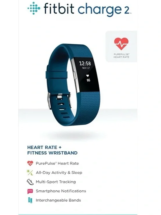 Fitbit Charge 2 Heart Rate + Fitness Wristband, Blue, Small
