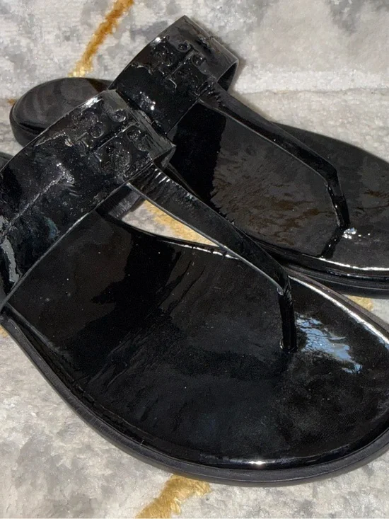 Tory Burch Patent Black Thong Sandals