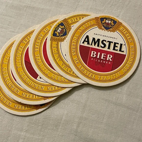 Amstel Bier Pilsener Round Cardboard Beer Coasters Set of 6 Dutch Barware‎