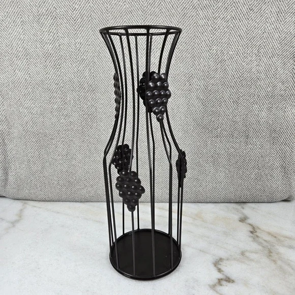 Black Metal Wire Wine Bottle Shaped‎ Cork Storage Cage Holder Grape Clusters