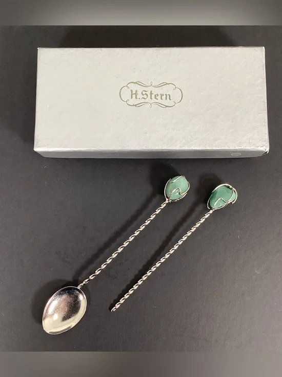 Vintage H. Stern Silver with Semi-Precious Stone Spoon & Olive Pick Bar …