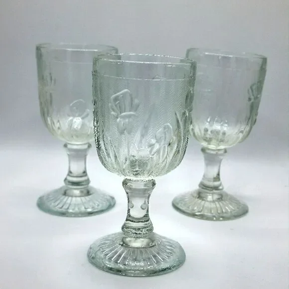 Vintage Set of 3 Iris & herringbone cordial stemmed glasses