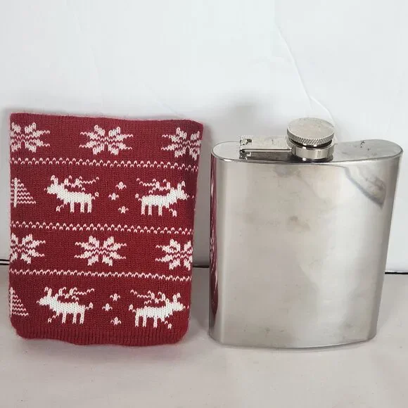 Vintage W Stainless Steel Drinking Flask sweater holder party 7 Oz‎ 5