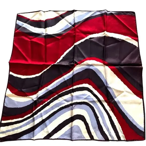 Vintage silk scarf neckerchief burgundy blue white black mod abstract square
