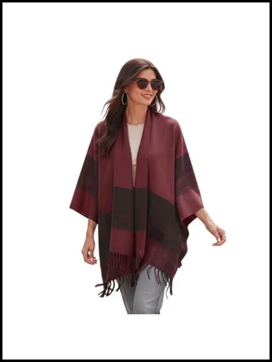 Open Front Poncho Cape Sweater Wrap Shawl Tassel Fringe Oversized Cashmere