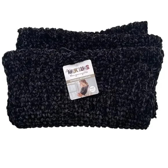 NWT ~ MUK LUKS Black Chenille Winter Infinity Scarf ~ Women's Neckwear OSFM
