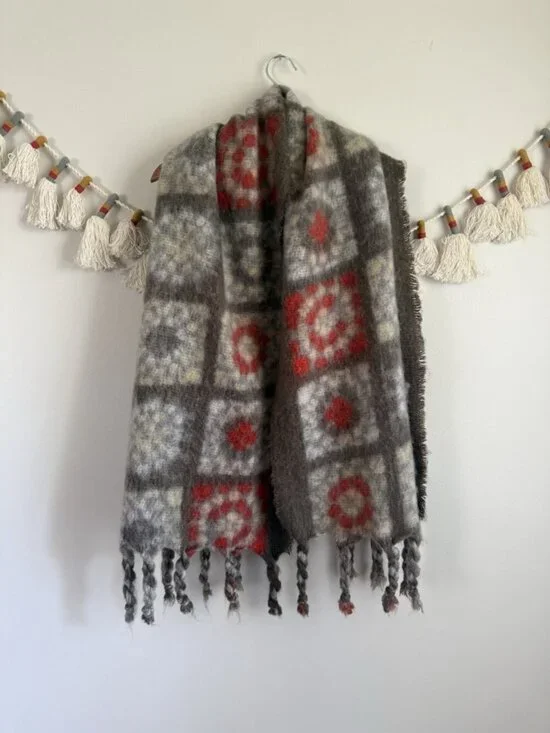 Free People Kaleidoscope Fringe Knit Blanket Scarf Winter Cottage Outdoor Cozy