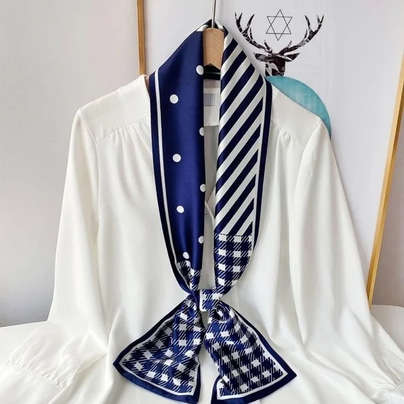 SCARF Silky Blue & White Hair or Bag
