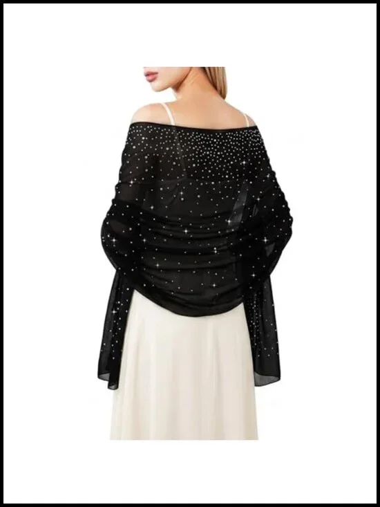 Sparkly Sequin Chiffon Shawl Wrap for Women Evening Wedding Bridal Party Scarf
