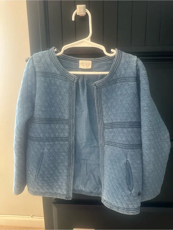 Zara Quilted Light Blue Girls' Open-Front Jacket