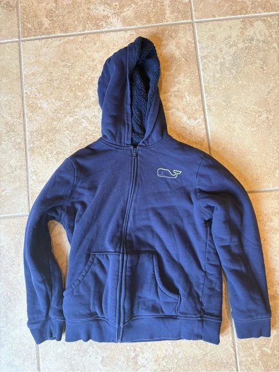 Kids Navy Zip-Up Hooded Jacket Vineyard Vines Boys Sherpa soft Medium 12 14