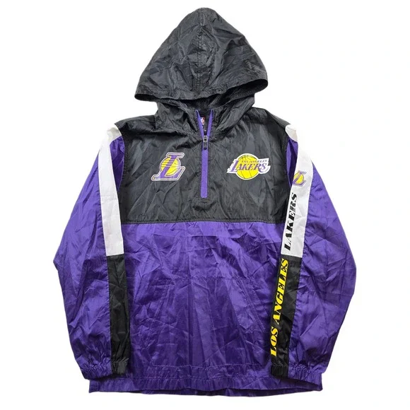 NBA Los Angeles Lakers Windbreaker Jacket Kids Medium 10-12 Purple Black 1/4 Zip