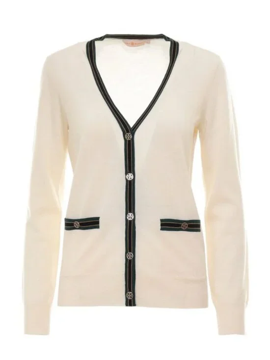 Tory Burch Madeline Merino Wool V-Neck Cardigan Small