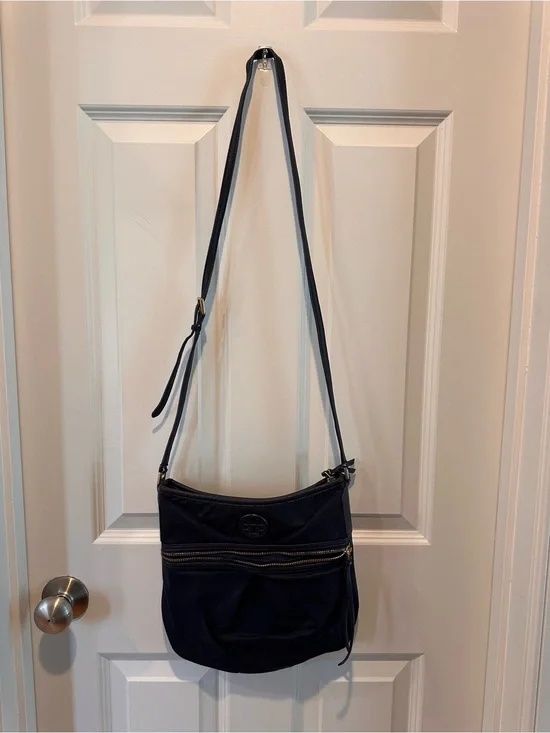 Tory Burch Navy Nylon Crossbody Bag Double Zip Adjustable Strap