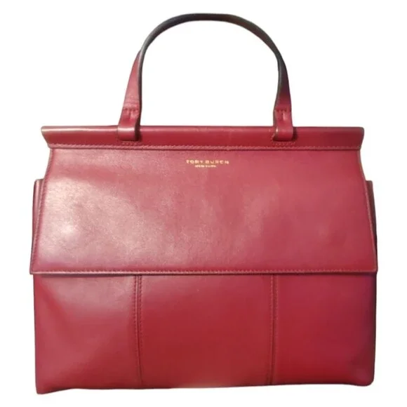 TORY BURCH New York Burgandy Leather Block-T Shoulder Crossbody Handbag