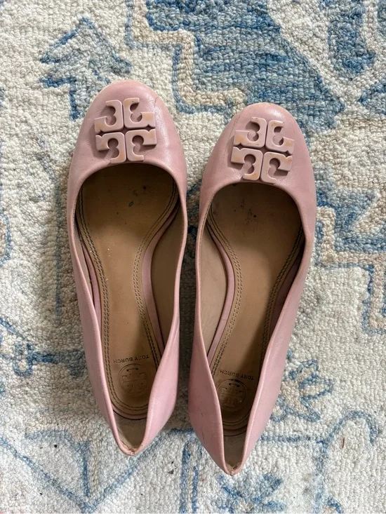 Tory Burch Blush Pink Leather Logo Ballet Flats