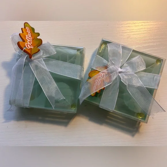 Lot of 2 Kate Aspen Fall in Love Leaf Tempered Glass‎ Coasters 4 Pack New Leaves