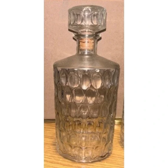 Vintage Clear Glass Honeycomb Decanter Federal Law Forbids Sale Reuse Bottle MCM