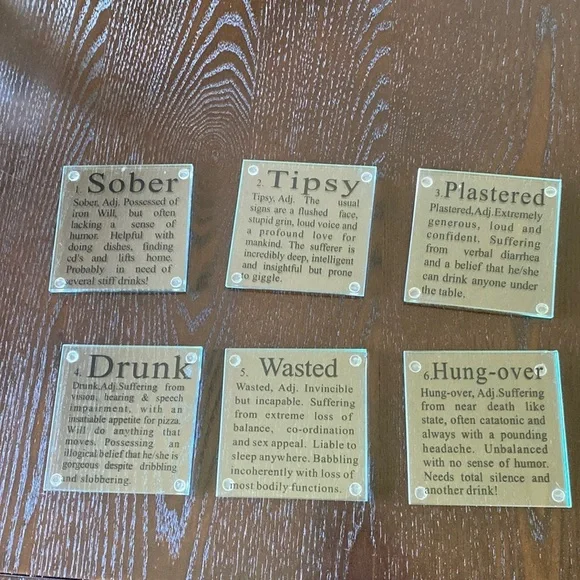 Bar Drink Coasters - Set of 6 - Glass 4” x 4”‎