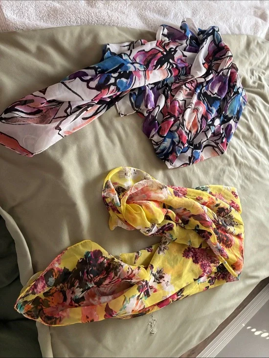 Floral Lightweight Scarves - Yellow & Multicolor