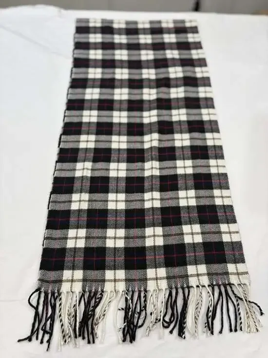 Lands' End Women's Soft Warm Scarf Blue Beige Pink Plaid Fringe 72