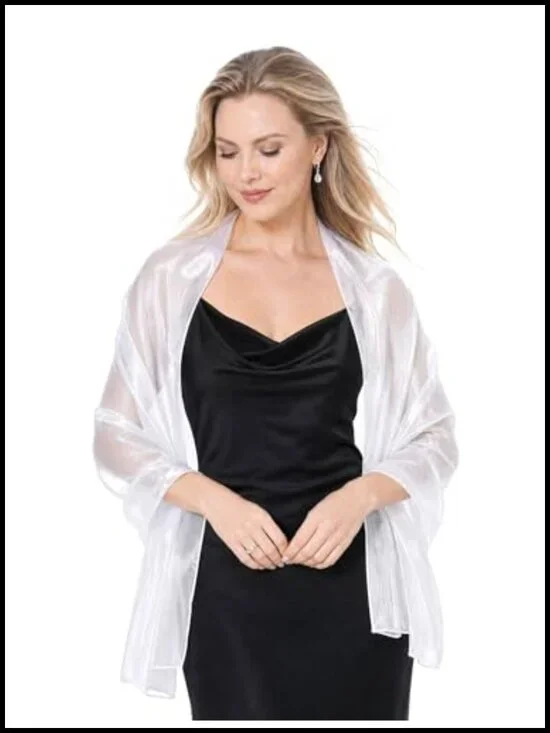 Sheer Silky Organza Shimmer Shawl Wrap for Evening Dresses Wedding Party