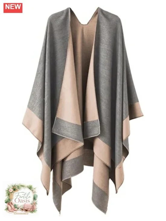 Reversible Pashmina Shawl Wrap Poncho Cape, Oversized Lightweight, Wedding