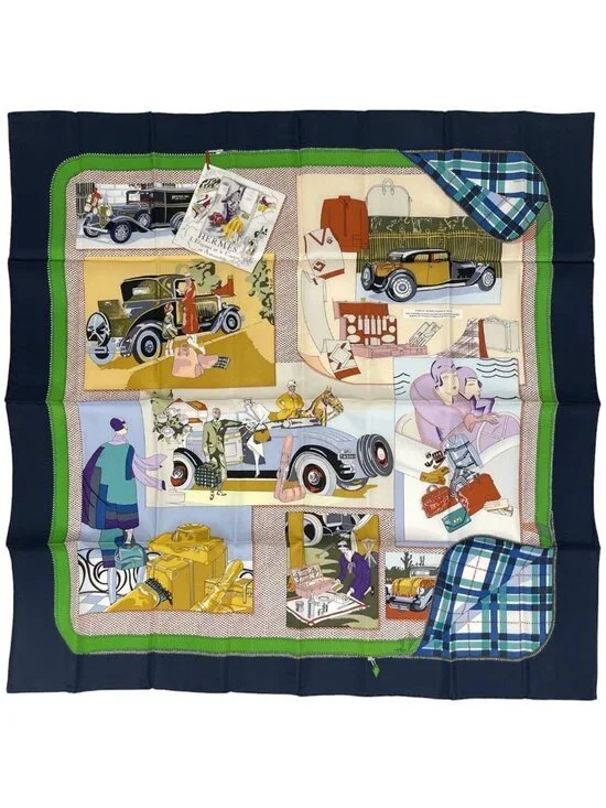 Hermes Carre 90 L Elegance Et le Confort en Automobile Scarf Comfort Silk Navy