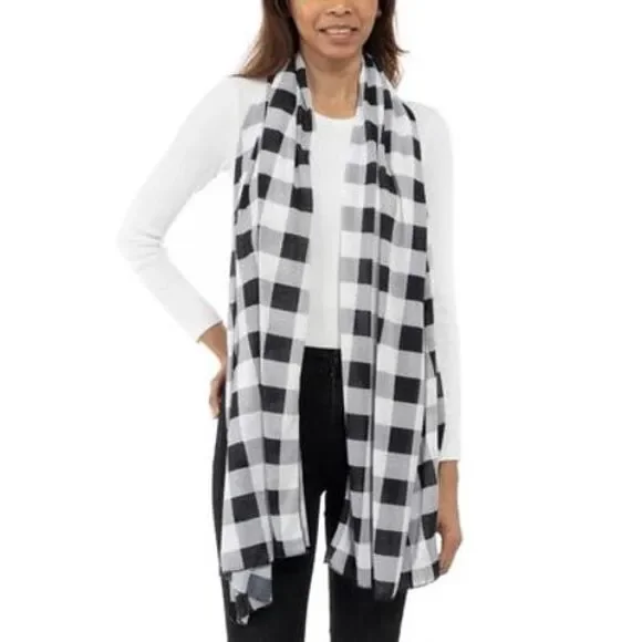 Jenni White and Black Plaid Multi Use Wrap Scarf One Size‎