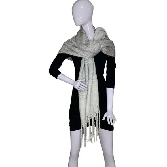 Mer-Sea Women's Wrap and Scarf Soft Ombre Gray to White Fringe Hem 80