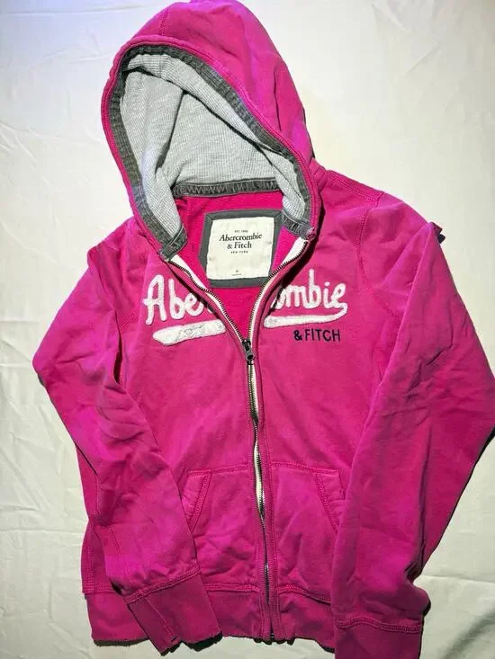 Abercrombie & Fitch Pink Full Zip Hooded Logo Fleece Hoodie Girls M #206