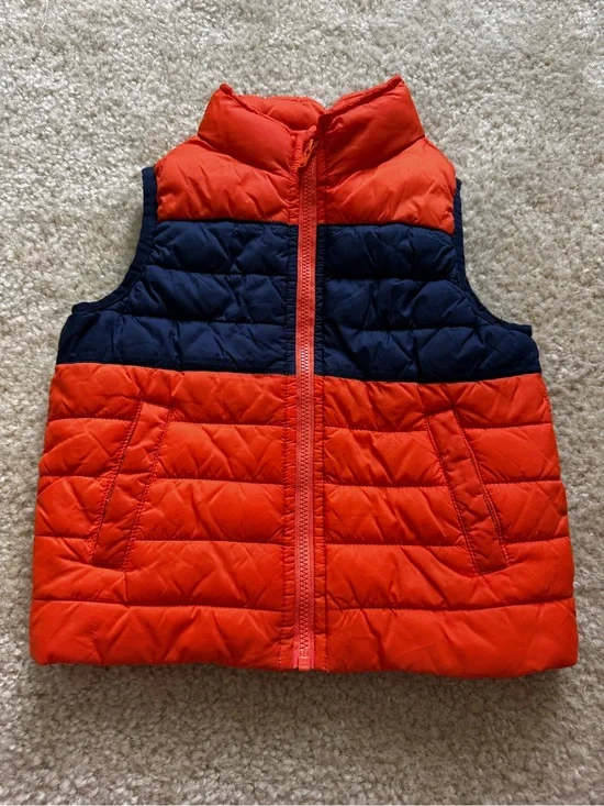 Janie and Jack Orange and Navy Colorblock Puffer Vest