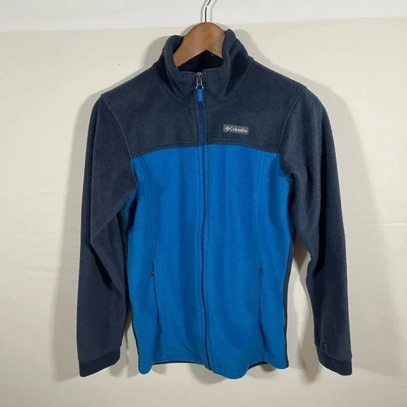 Boy’s Columbia Two-tone Blue Fleece Full Zip Jacket Outdoors Youth Size L