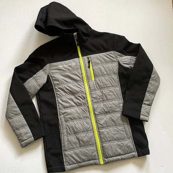 Free Country full zip, hooded, gray and black light weight jacket.  Boys large