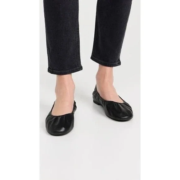 Tory Burch Black Leather Eddie Ballet 2.0‎ Flats Women's Size 5.5 New With Tags