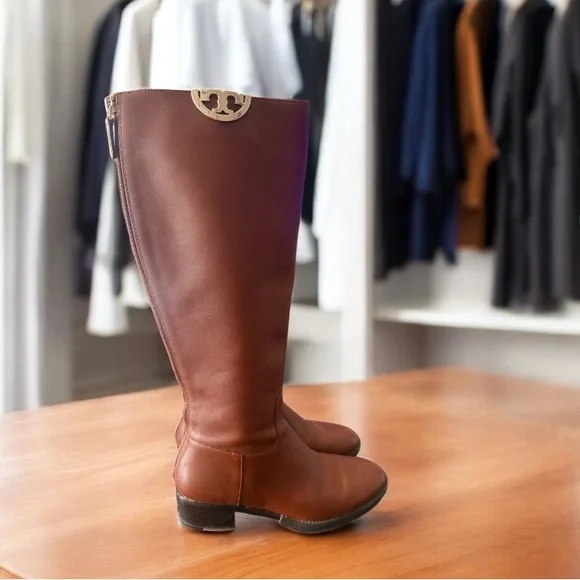 TORY BURCH Tall Brown Leather Riding Boots Equestrian Knee High WOMENS 6.5 M