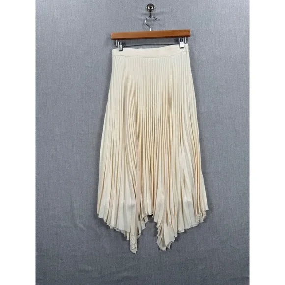 Tory Burch Sunburst Cream Pleated Handkerchief Hem Midi Skirt 74980 Womens Sz 6‎