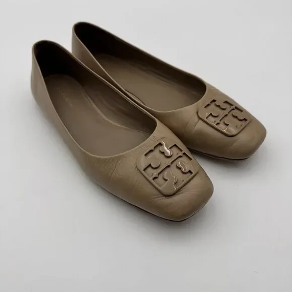 Tory Burch Nude Leather Ballet Flats Square Toe Size 9 1/2M Women’s