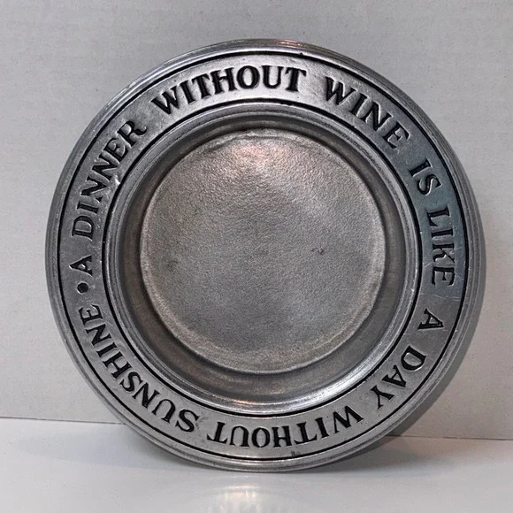 Wilton Armetale Wine Coaster Unisex OS Silver Pewter Quote Dinner Without Wine