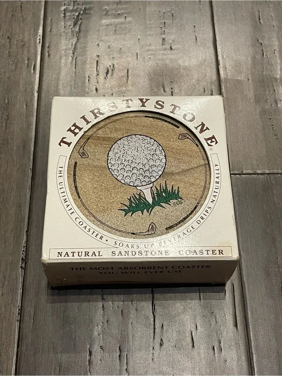 Vintage 1994 Thirstystone Golf Ball Sandstone Coasters Set of 4 USA w/ Box