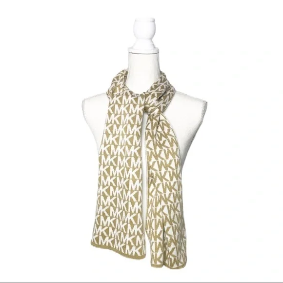 MICHAEL KORS Tan & White Signature Logo Scarf