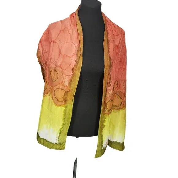 Winkes Art Deco Sunset Ombre Green Orange Yellow Tie Dye Wrap Signature Scarf‎